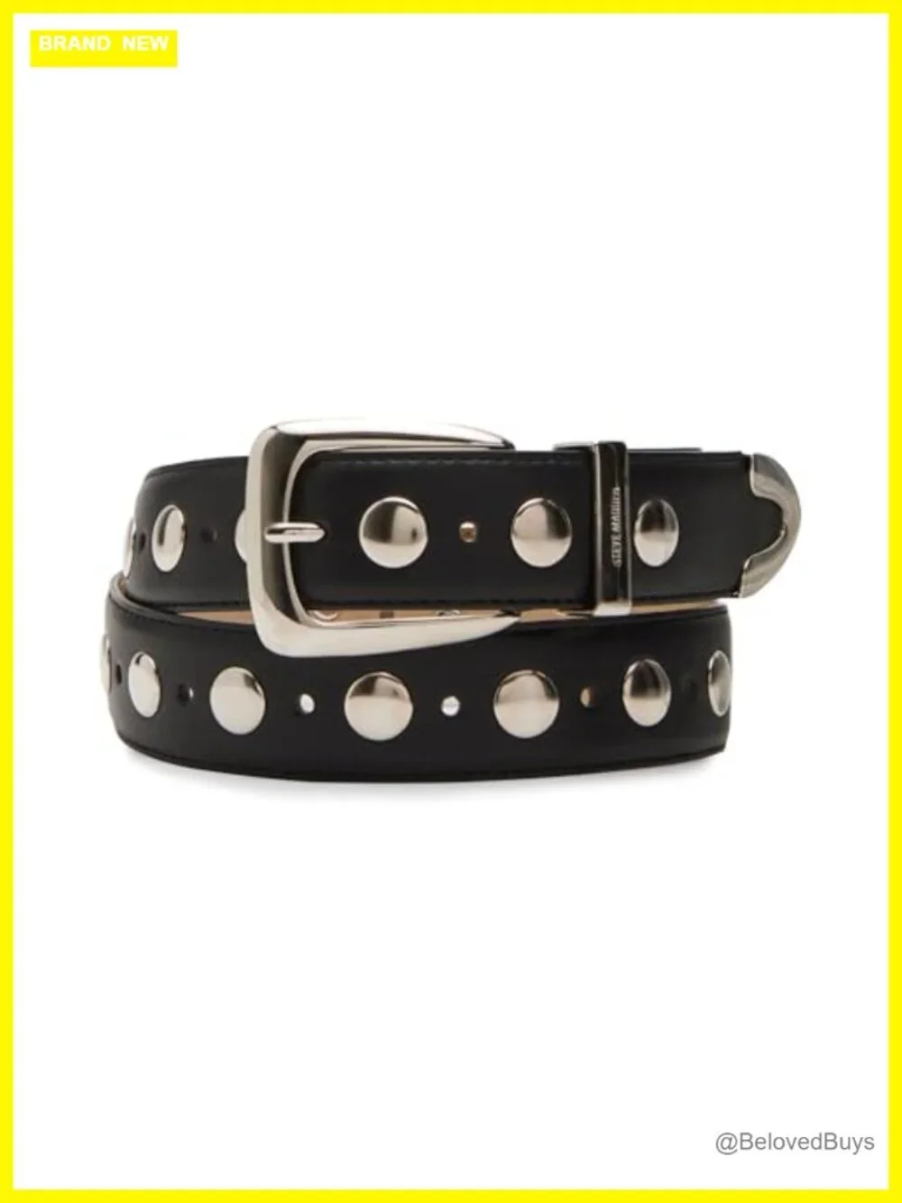 Faux Leather Studded Skinny Belt with Silver Buckle